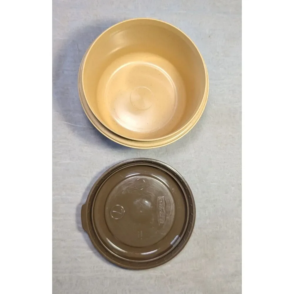 VTG 80s Rubbermaid Servin' Saver Round 3 Cup Storage Container #7 Speckled Tan